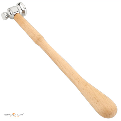 A two-sided flat face chasing hammer with a steel head and a wooden handle.