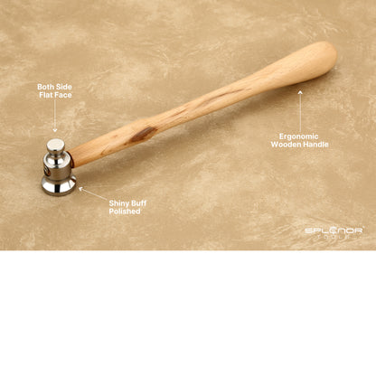 A two-sided flat face chasing hammer with a steel head and a wooden handle.