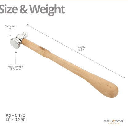 A two-sided flat face chasing hammer with a steel head and a wooden handle.
