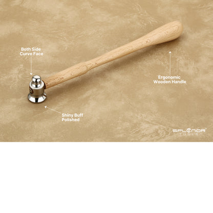 A two-sided dome face chasing hammer with a steel head and a wooden handle.