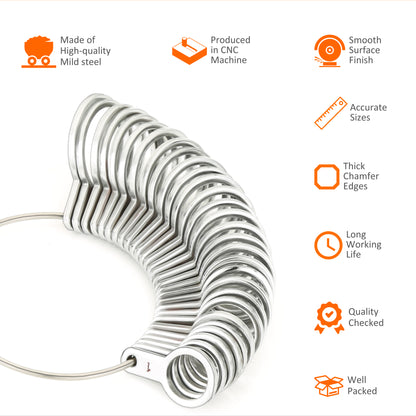 metal finger sizer set US sizes 1 to 15 ring sizing tool with 29 gauge rings