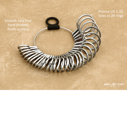 metal finger sizer set US sizes 1 to 15 ring sizing tool with 29 gauge rings