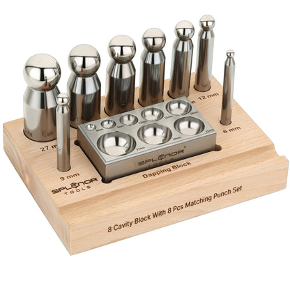 8 cavity dapping block with 8 punch set for jewelry making