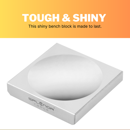 4x4 steel bench block with large cavity for jewelry shaping and stamping