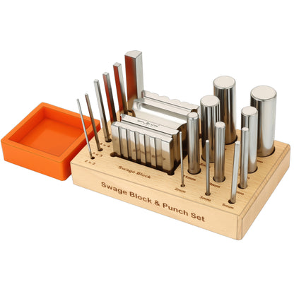 Swage block punch set for jewelry making with forming punches and block