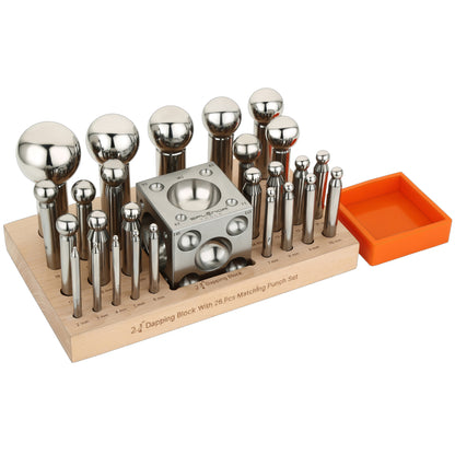2.75 inch dapping block and 26 punch set for jewelry making