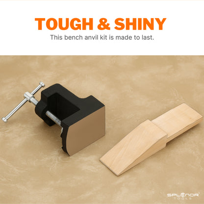 Bench pin and anvil for jewelry making with wooden pin and steel block