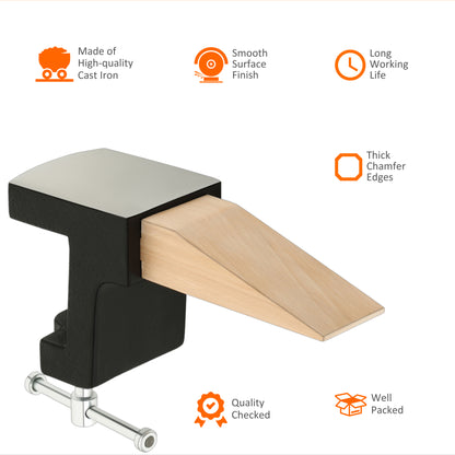 Bench pin and anvil for jewelry making with wooden pin and steel block