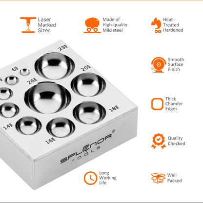 11 cavity flat dapping block steel jewelry forming tool with multiple dome depressions