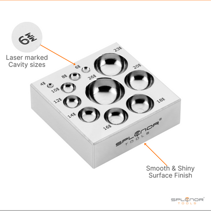 11 cavity flat dapping block steel jewelry forming tool with multiple dome depressions