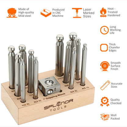 1 inch dapping block with 12 punch set for jewelry making