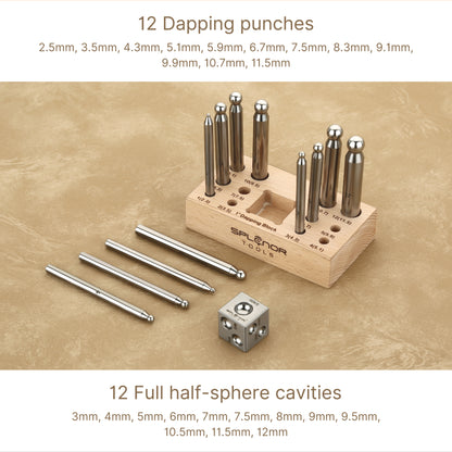 1 inch dapping block with 12 punch set for jewelry making