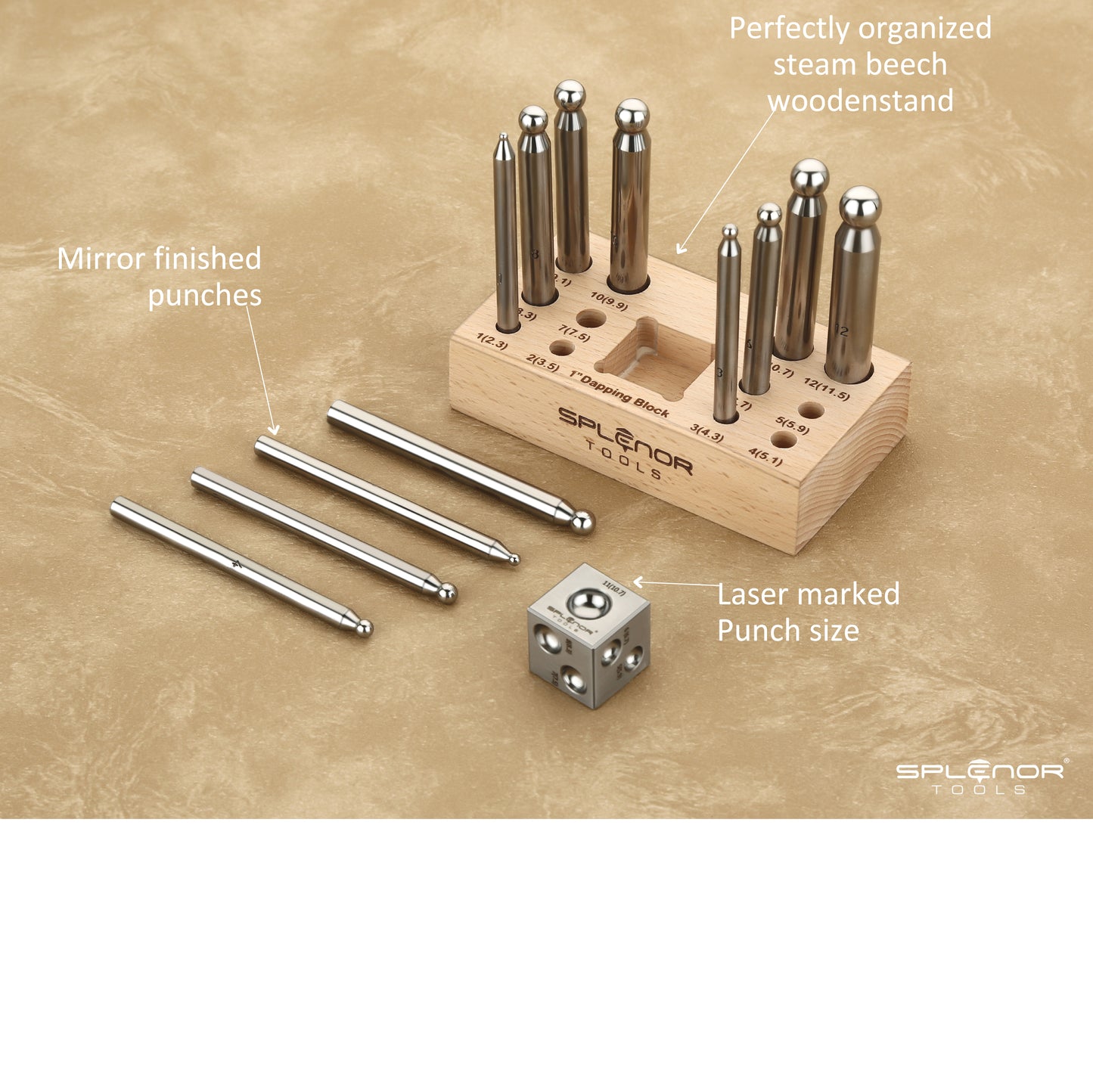 1" Dapping block & 12 punch set