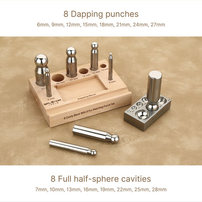 8 cavity dapping block with 8 punch set for jewelry making