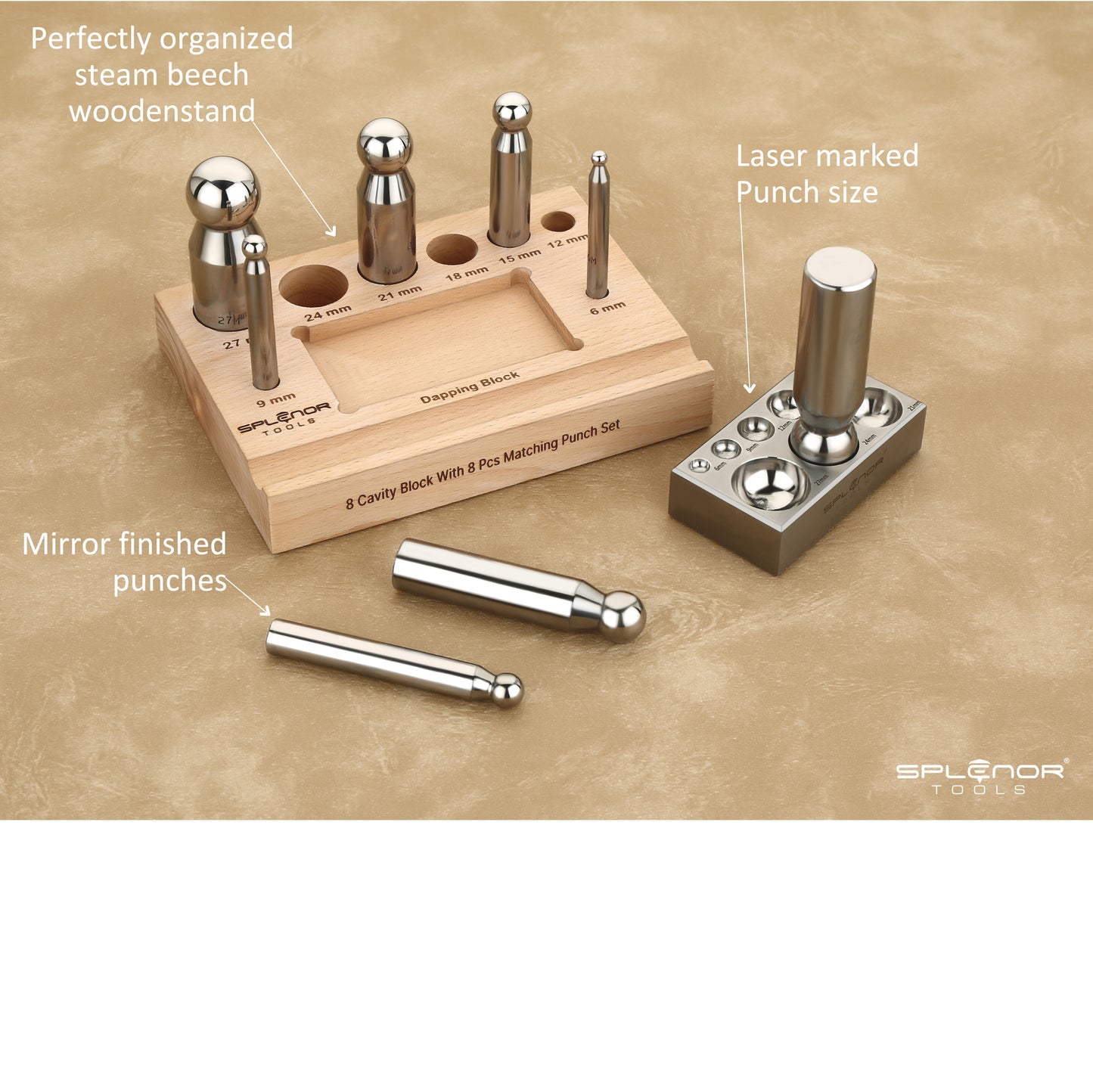 8 cavite Dapping block & 8 punch set