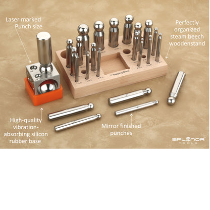 2 inch dapping block with 24 punch set for jewelry making