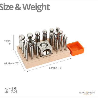 2 inch dapping block with 24 punch set for jewelry making