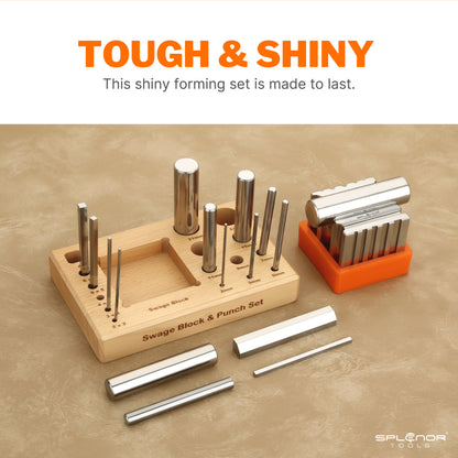 Swage block punch set for jewelry making with forming punches and block