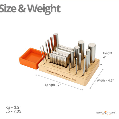 Swage block punch set for jewelry making with forming punches and block