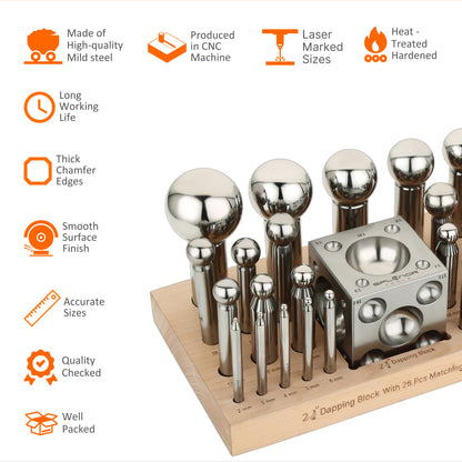 2.75 inch dapping block and 26 punch set for jewelry making