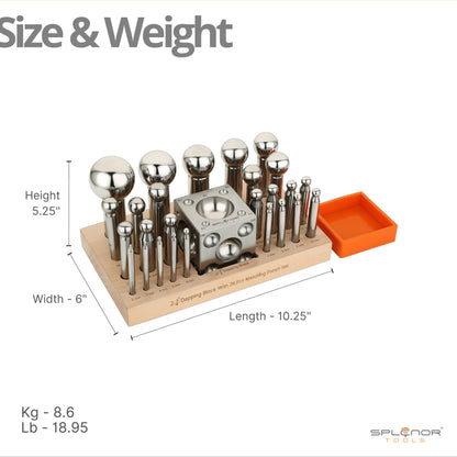 2.75 inch dapping block and 26 punch set for jewelry making