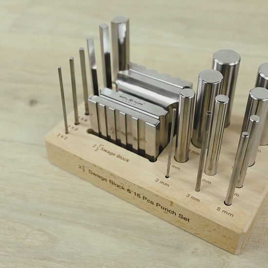 Swage block punch set for jewelry making with forming punches and block