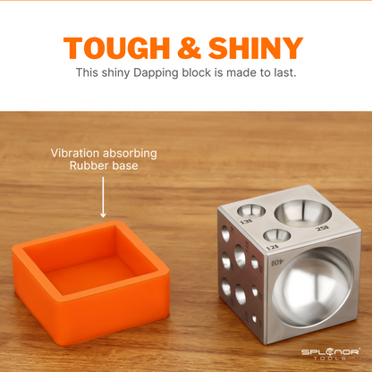2 inch square dapping block steel jewelry forming tool with multiple dome cavities