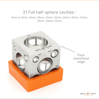 2.5 inch square dapping block steel jewelry forming tool with 21 dome cavities
