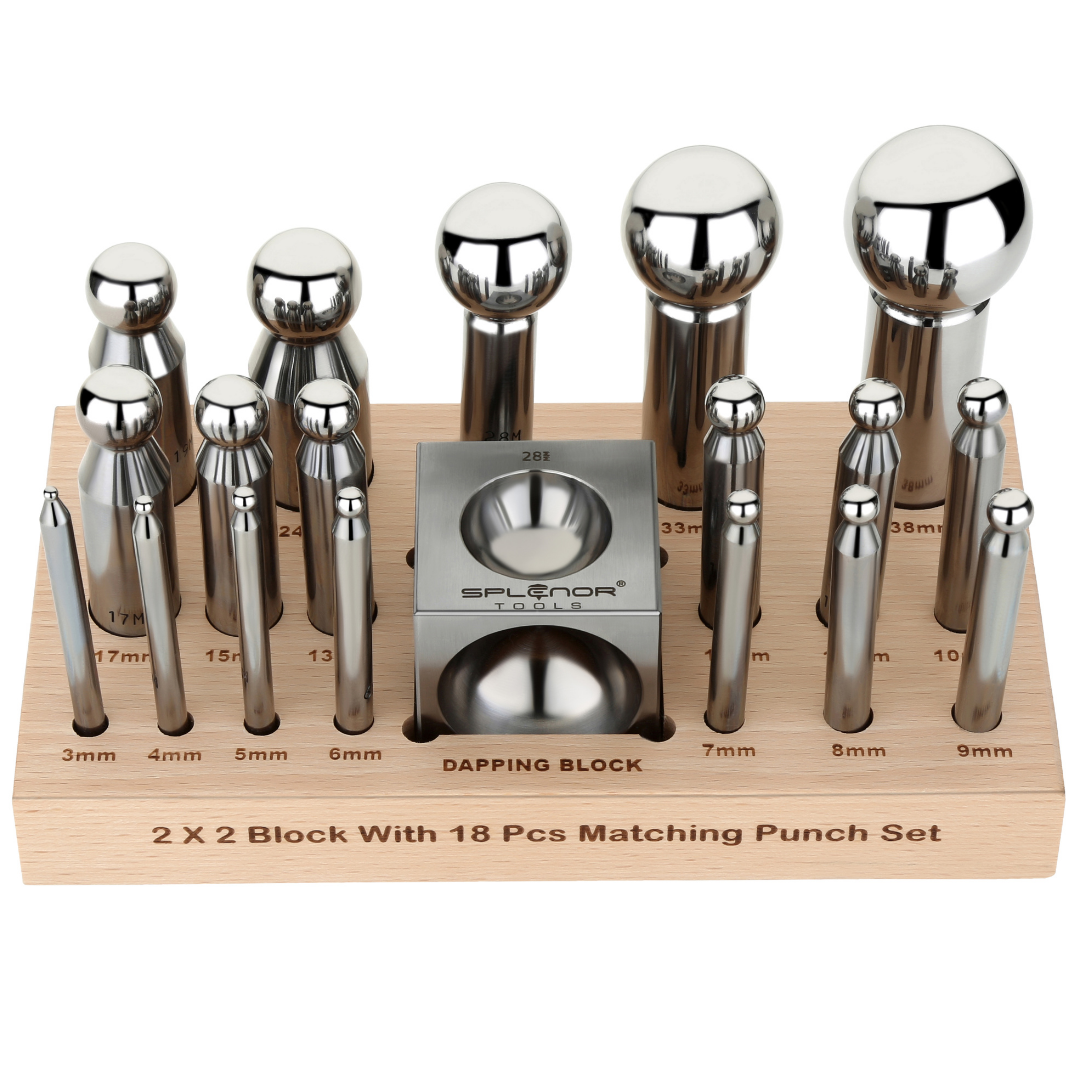 2" Square Dapping Block with 18 Dapping Punch Set