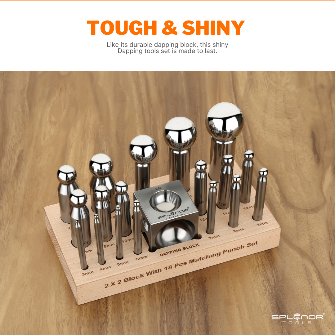 2" Square Dapping Block with 18 Dapping Punch Set