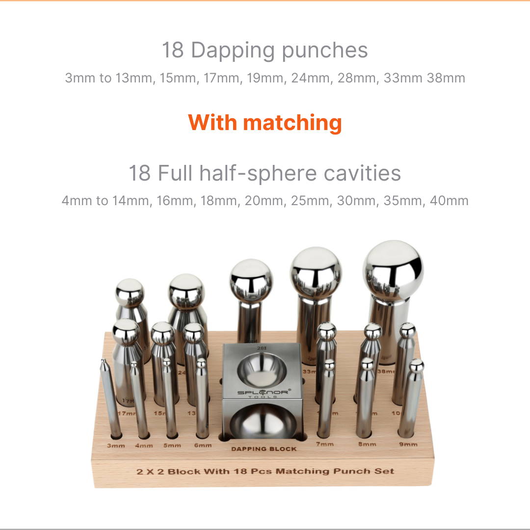 2" Square Dapping Block with 18 Dapping Punch Set