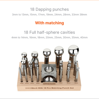 2 inch square dapping block with 18 punch set steel jewelry forming tool kit