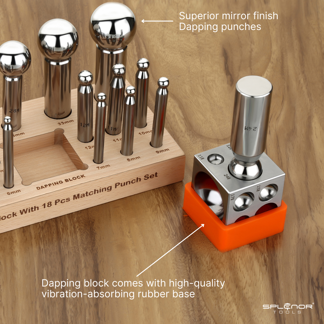 2" Square Dapping Block with 18 Dapping Punch Set