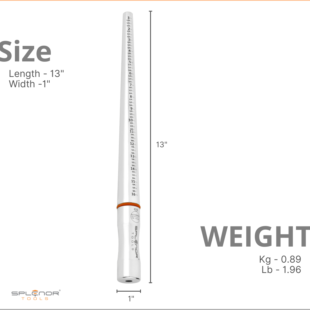 MD280 = Stainless Steel Ring Mandrel Sizes 1-16 with Ring Blank Gauge