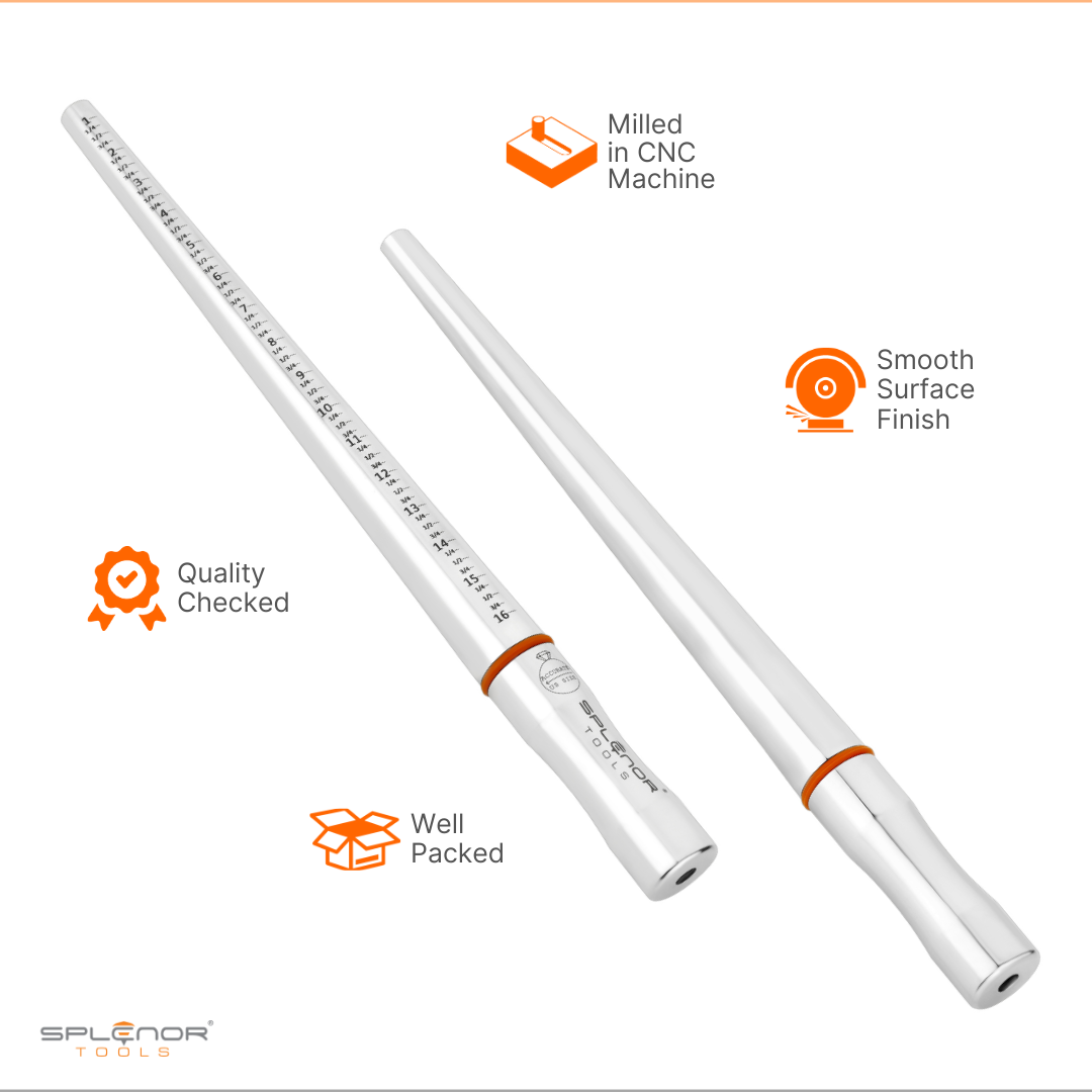 MD280 = Stainless Steel Ring Mandrel Sizes 1-16 with Ring Blank Gauge